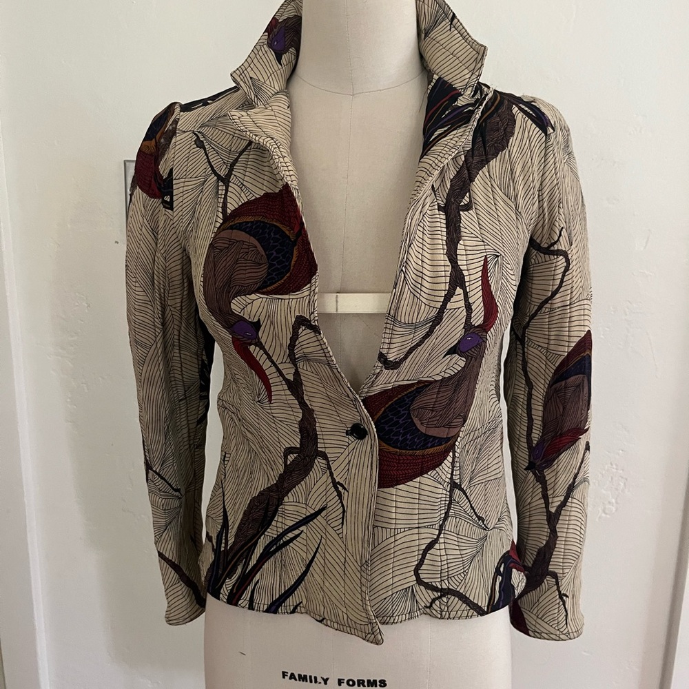 90’s Vintage Beige Printed Single-Button Blazer Jacket